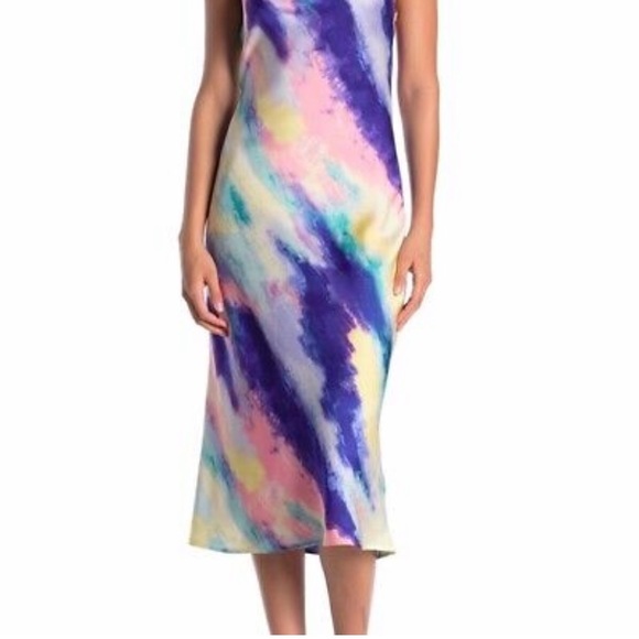 KENEDIK Cowl Neck Tie Dye Midi Slip Dress - Picture 2 of 3